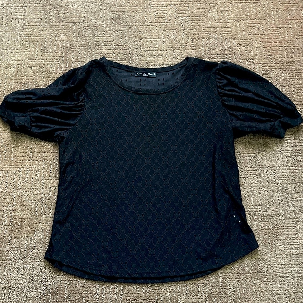 Kim & Cami Black Textured Puff Sleeve Blouse ($3 only when bundled)